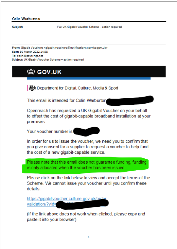FTTP Gigabyte Scheme Poynings Village